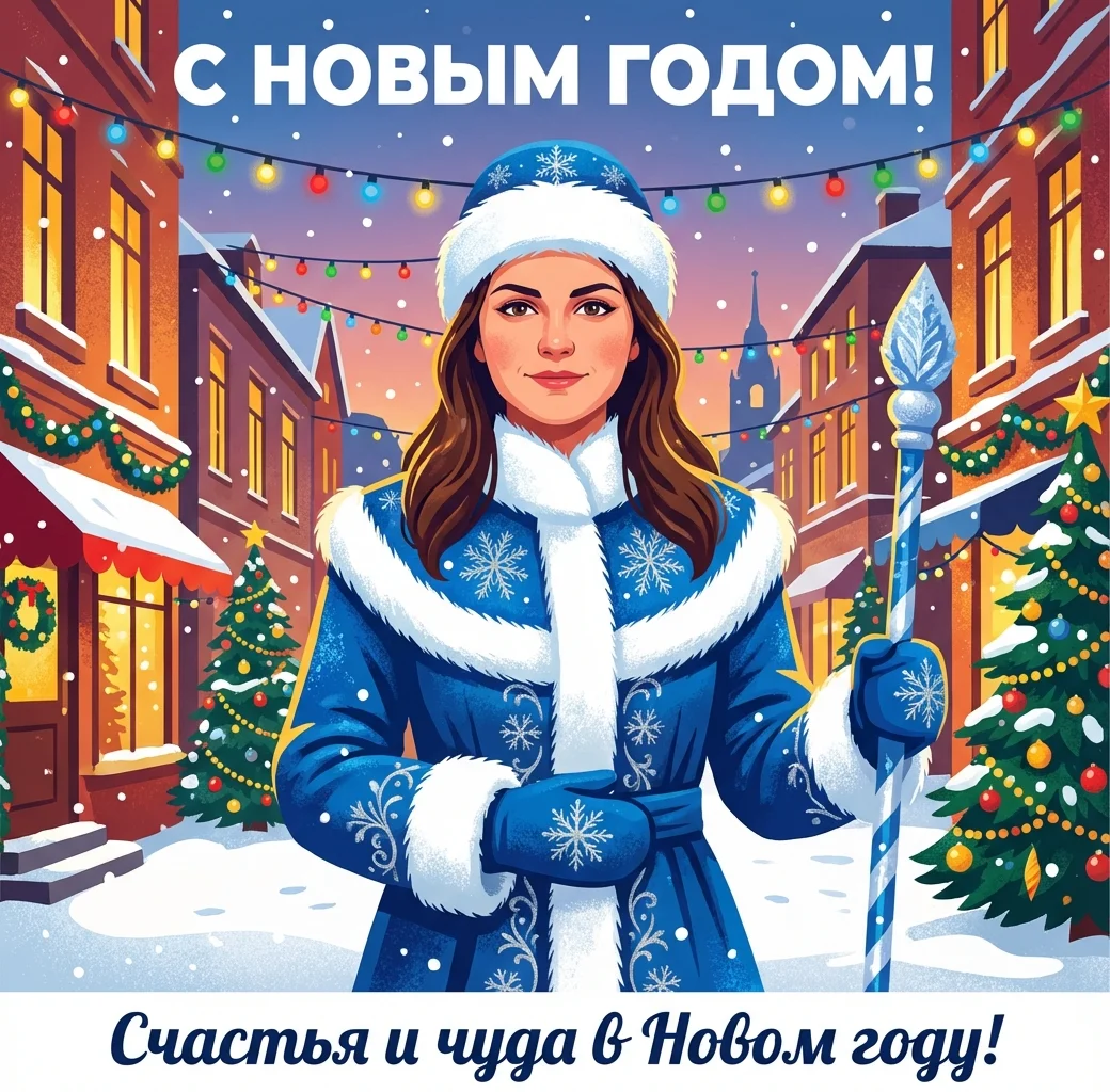 Новогодняя открытка из фото с помощью нейросети - после обработки нейросетью